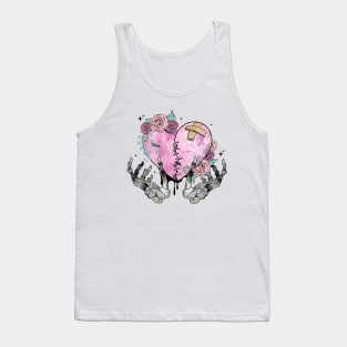 Skeleton Hands Holding a Broken Heart Valentine's Day Tank Top